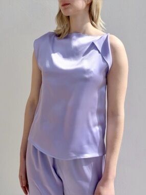 Baserange Rey Top Laguna Purple Silk Satin Cutout High Neck NWT S